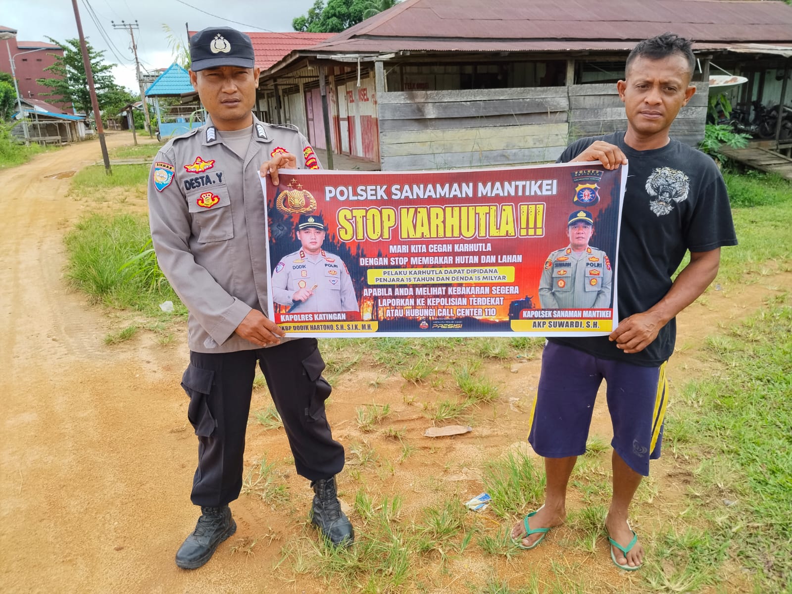 Bhabinkamtibmas Desa kamanto Sosialisasi imbauan tentang Karhutla