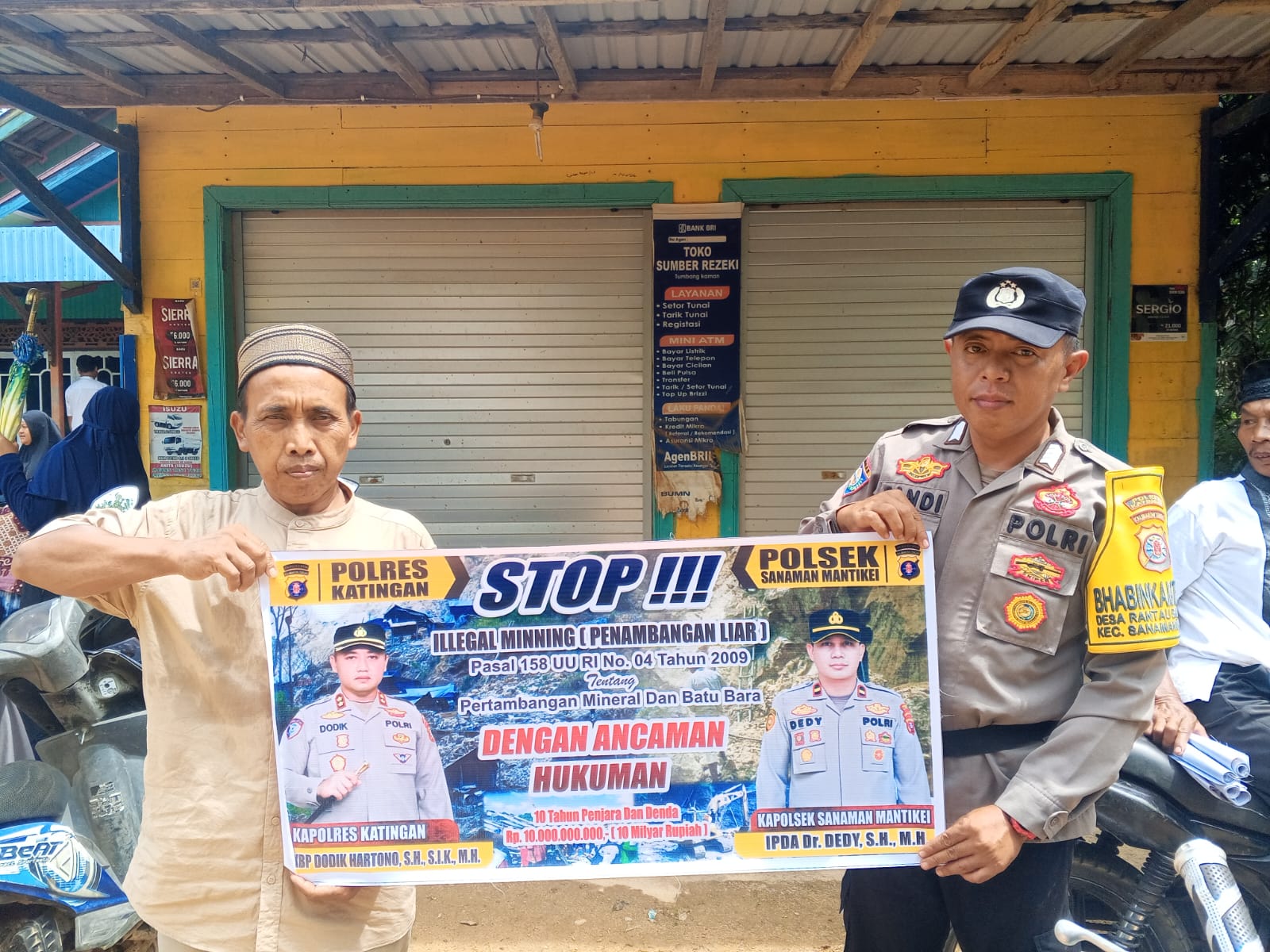 Bhabinkamtibmas Desa Rantau Bangkiang Sosialisasi tentang larangan Ilegal Mining.