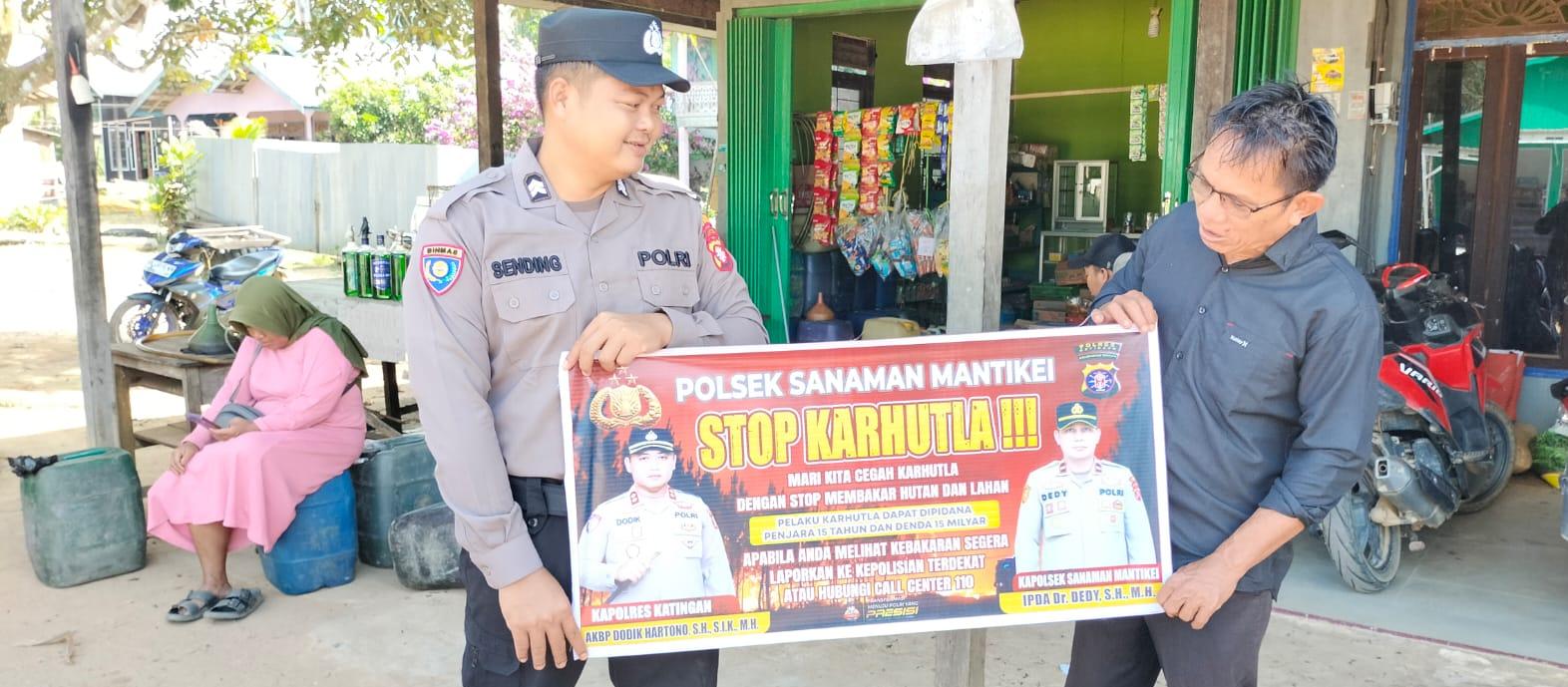 Bhabinkamtibmas Desa Tumbang Baraoi Sosialisasi imbauan tentang Karhutla