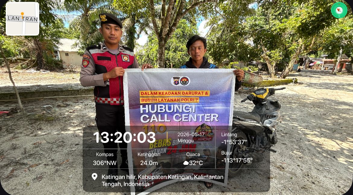 Personel Samapta Polres Katingan Sosialisasikan Call Center 110 Polri kepada Masyarakat Desa Hampalit olehPersonel Samapta Polres Katingan.