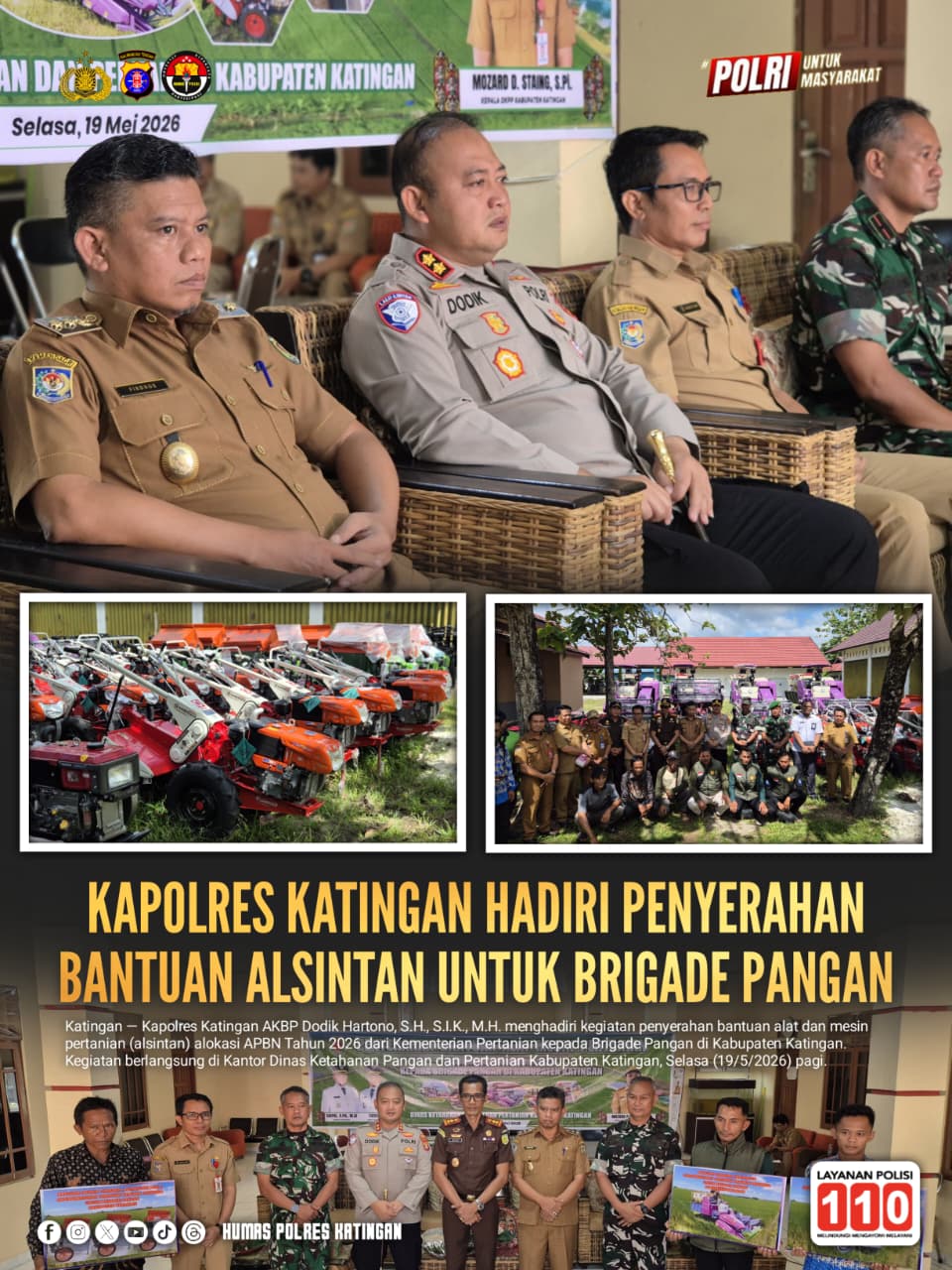 Kapolres Katingan Hadiri Penyerahan Bantuan Alsintan untuk Brigade Pangan