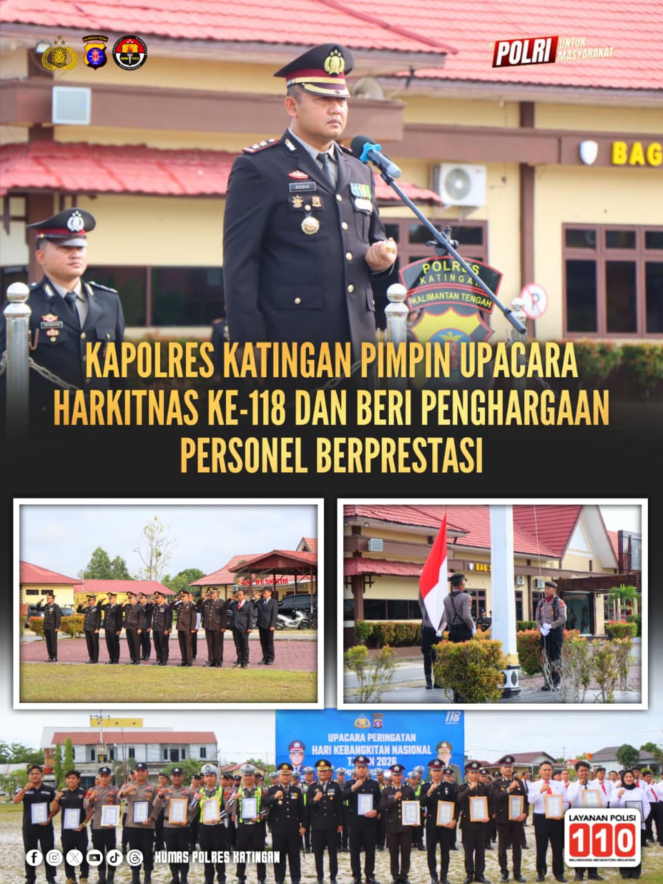 Kapolres Katingan Pimpin Upacara Harkitnas ke-118 dan Beri Penghargaan Personel Berprestasi