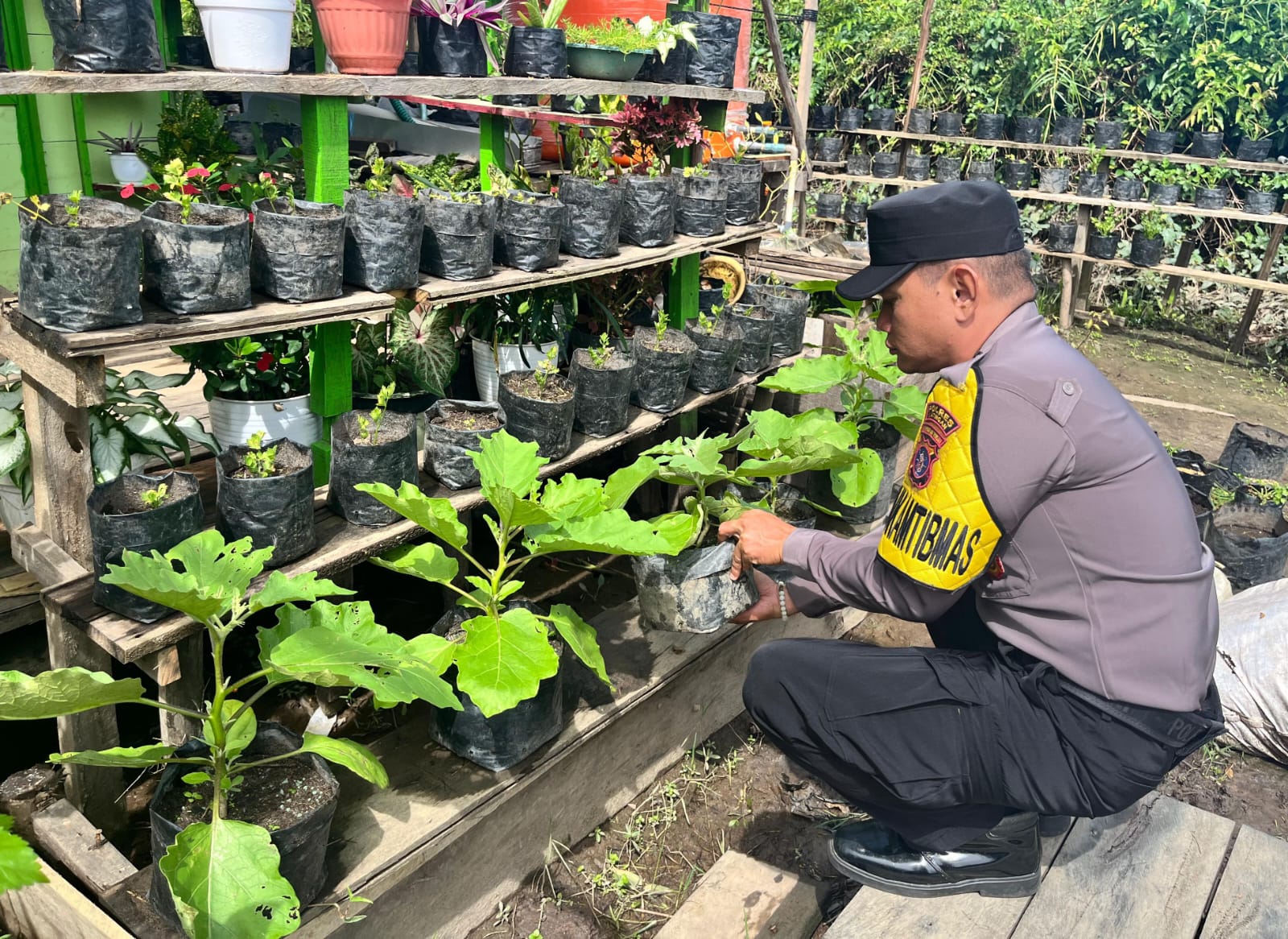 Bhabinkamtibmas Desa Kampung Tengah Sampaikan Imbauan tentang Karhutla Kepada petani