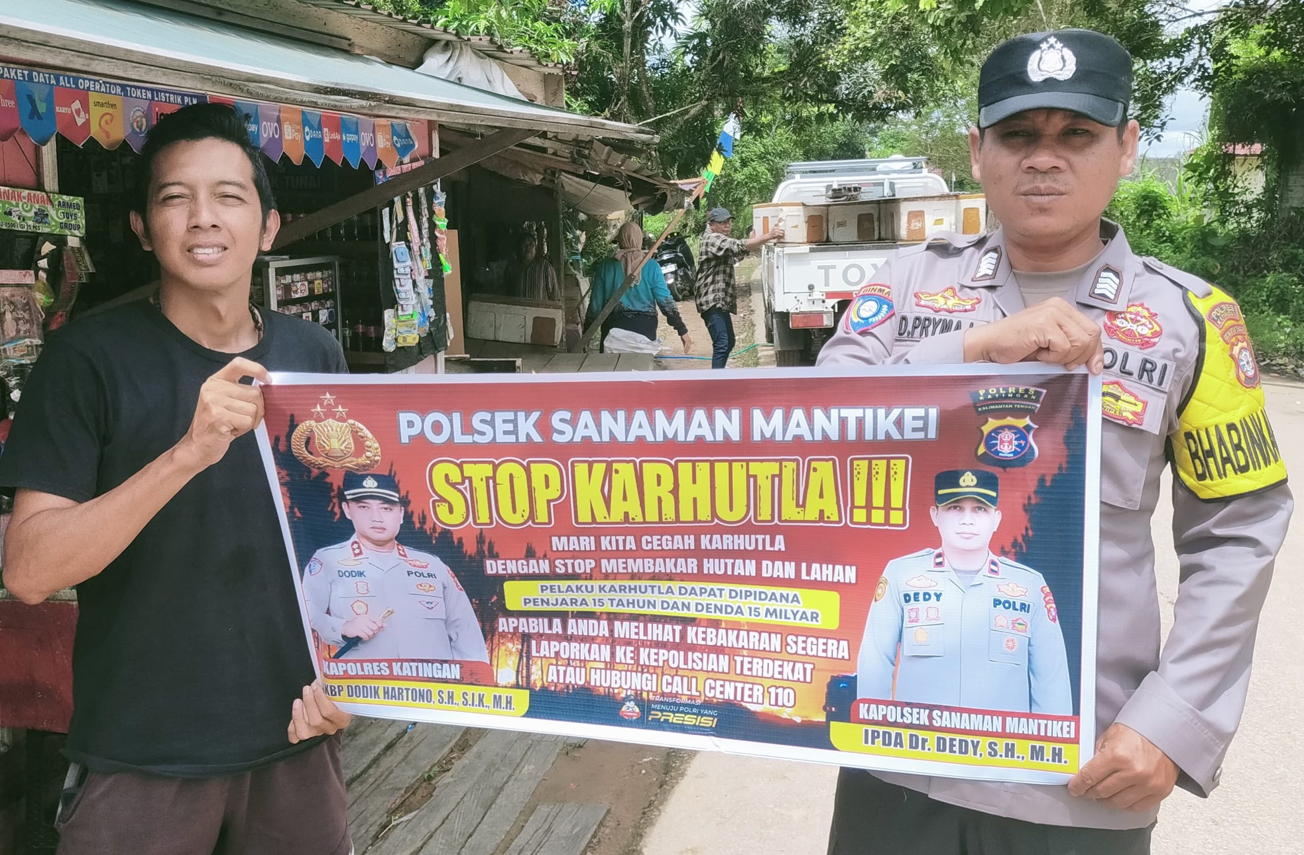Bhabinkamtibmas Desa Tumbang Labehu Sosialisasi imbauan tentang Karhutla