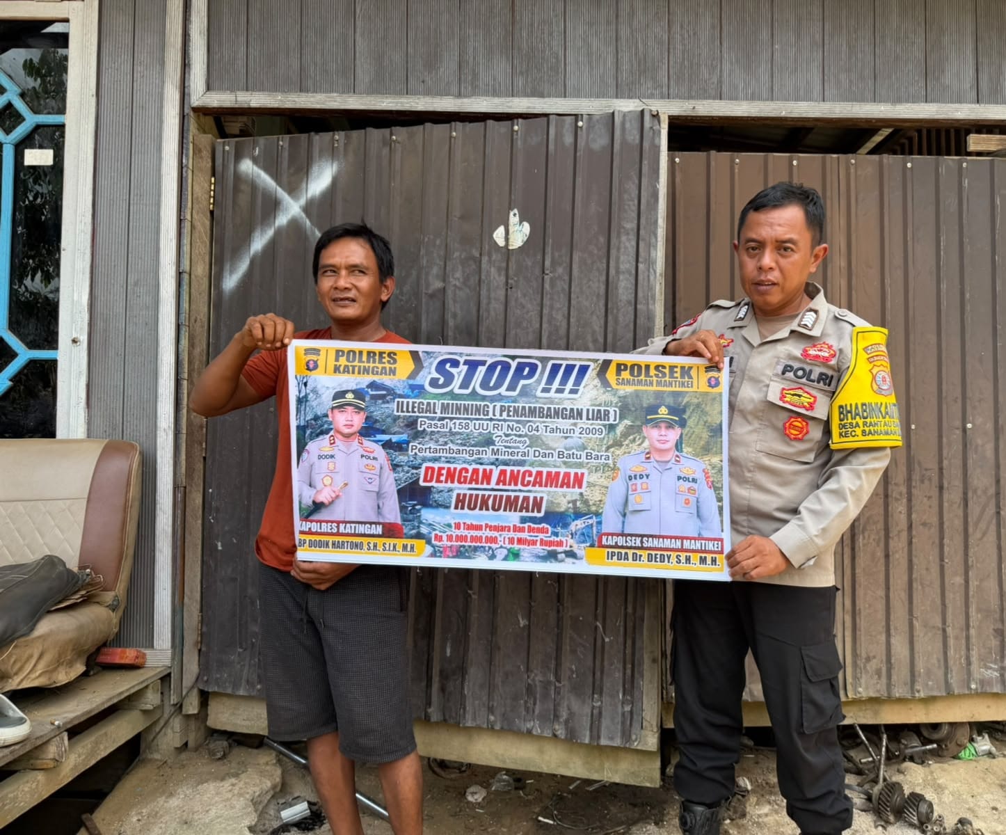 Bhabinkamtibmas Desa Rantau Bangkiang Sosialisasi tentang larangan Ilegal Mining.