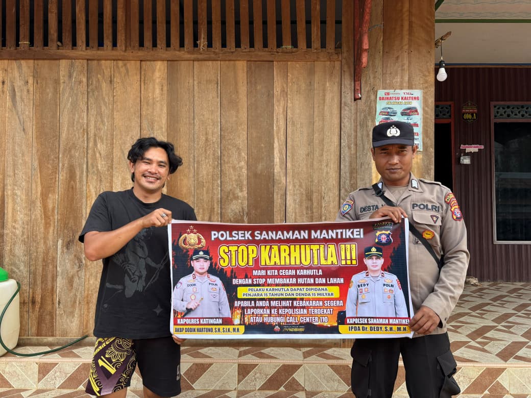 Bhabinkamtibmas Desa kamanto Sosialisasi imbauan tentang Karhutla