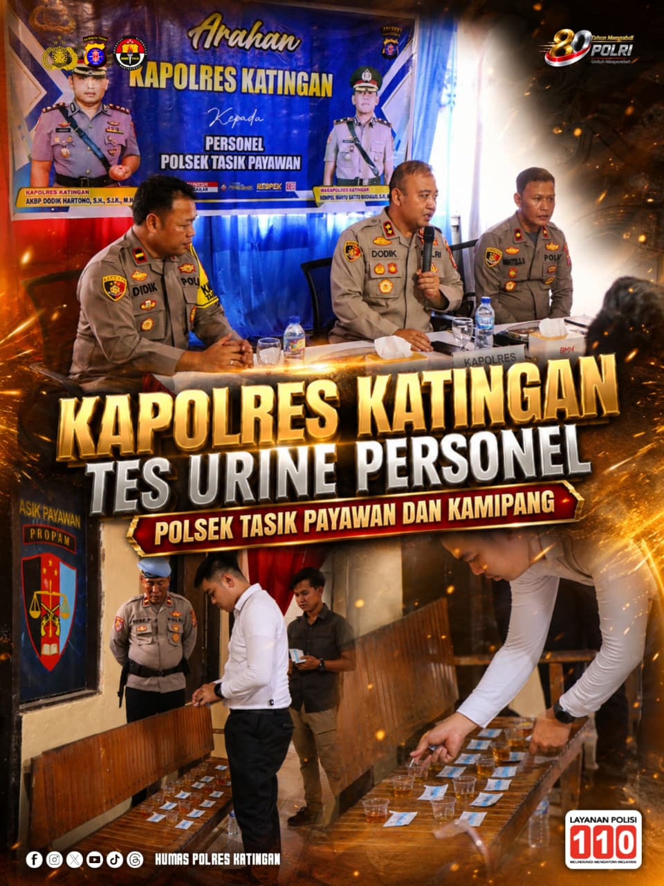 Di Tengah Kunker, Kapolres Katingan Tes Urine Personel Polsek Tasik Payawan dan Kamipang