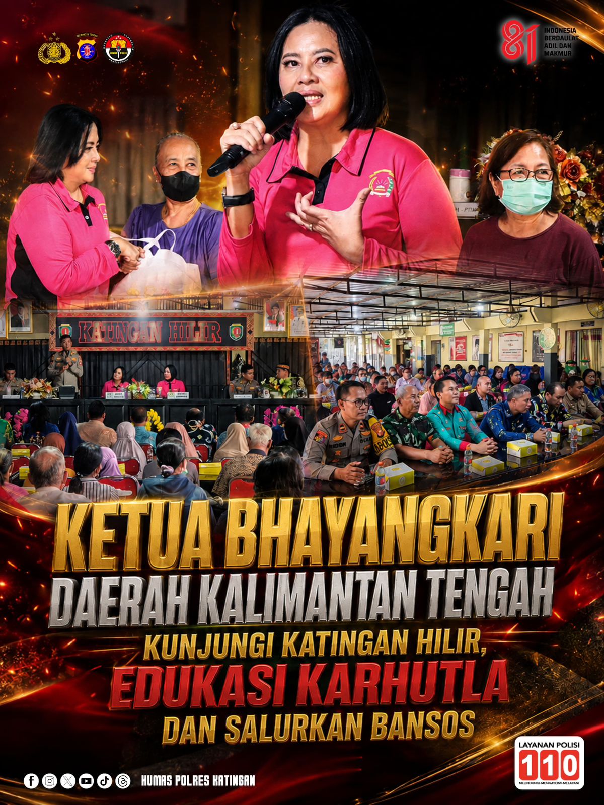 Ketua Bhayangkari Daerah Kunjungi Katingan Hilir, Edukasi Karhutla dan Salurkan Bansos